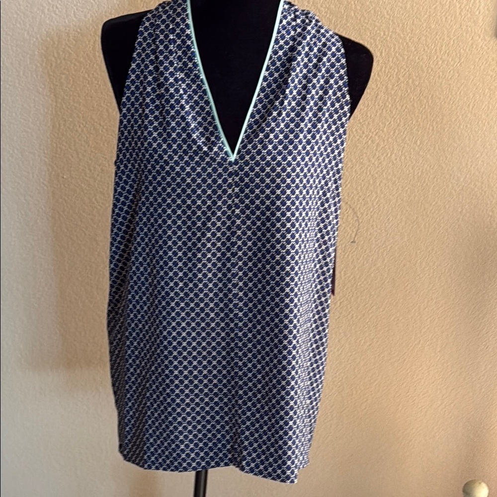 Vince Camuto Blue and White Geo Sleeveless Top